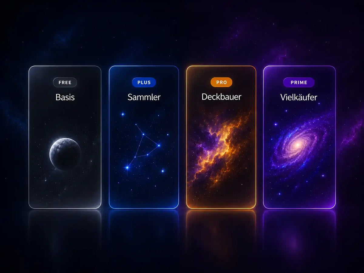Cardnebula Mitgliedschaftstarife Free Plus Pro Prime im Galaxie Design