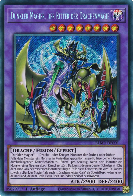 Dunkler Magier, der Ritter der Drachenmagie Yu-Gi-Oh! Karte BLMR-DE001 Secret Rare