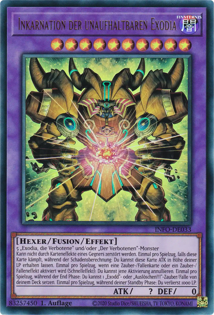 Inkarnation der unaufhaltbaren Exodia Yu-Gi-Oh! Karte INFO-DE033 Ultra Rare